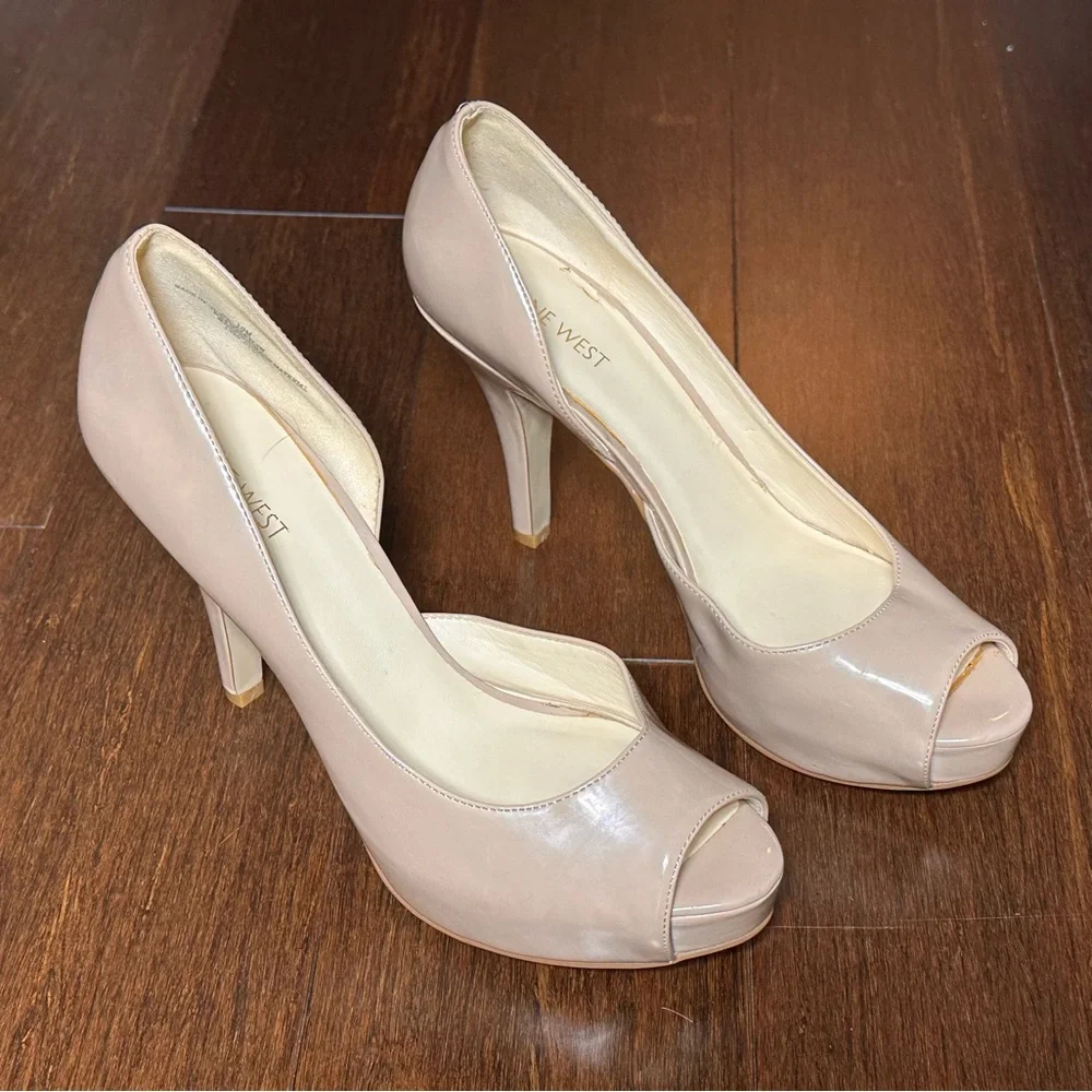 Nine West Nude Beige Peep Toe D'Orsay Platform Pumps Women’s Size 10 Heeled - Picture 1 of 8